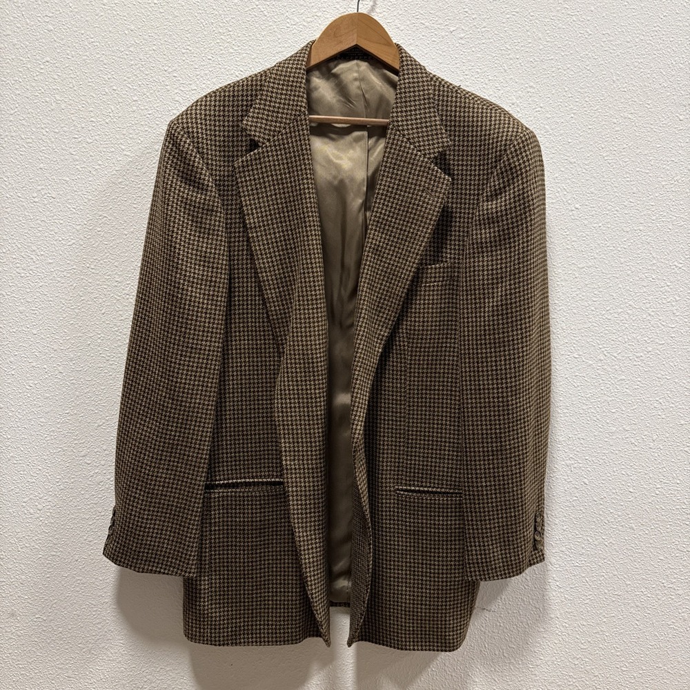 Oscar de la Renta Mens 46L 100% Wool Houndstooth Suit Jacket